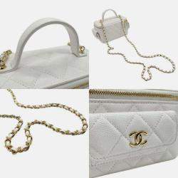 Chanel White Caviar Quilted Polly Pocket East West Top Vanity With Chain 