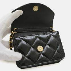 Chanel Black Patent Leather CC Heart Wallet with Chain