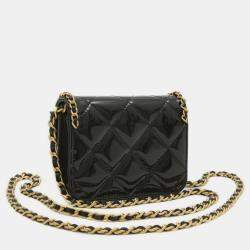 Chanel Black Patent Leather CC Heart Wallet with Chain