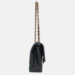 Pre Owned Chanel Black Lambskin Leather Medium Classic Double Flap Shoulder Bags