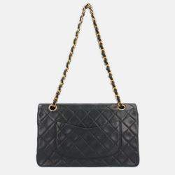 Pre Owned Chanel Black Lambskin Leather Medium Classic Double Flap Shoulder Bags