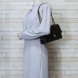 Pre Owned Chanel Black Lambskin Leather Medium Classic Double Flap Shoulder Bags