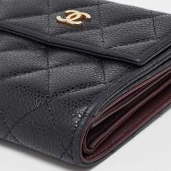 Chanel Black Quilted Caviar Leather CC Compact Wallet