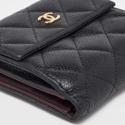 Chanel Black Quilted Caviar Leather CC Compact Wallet