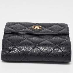 Chanel Black Quilted Caviar Leather CC Compact Wallet