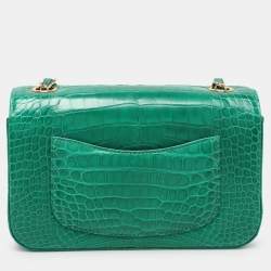 Pre Owned Chanel Green Aliigator Small Classic Double Flap Bag