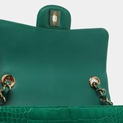 Pre Owned Chanel Green Aliigator Small Classic Double Flap Bag