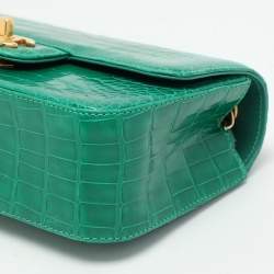 Pre Owned Chanel Green Aliigator Small Classic Double Flap Bag