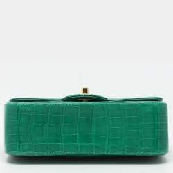 Pre Owned Chanel Green Aliigator Small Classic Double Flap Bag
