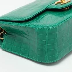 Pre Owned Chanel Green Aliigator Small Classic Double Flap Bag