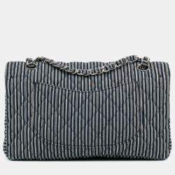 Chanel Medium Classic Canvas Sequin Stripes Double Flap Bag