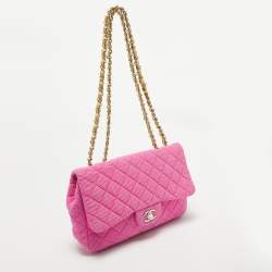 Chanel Pink Quilted Jersey Jumbo Classic Single Flap Bag