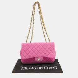 Chanel Pink Quilted Jersey Jumbo Classic Single Flap Bag