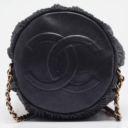 Chanel Black Shimmer Leather Coco Pleats Sling Backpack 