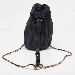 Chanel Black Shimmer Leather Coco Pleats Sling Backpack 