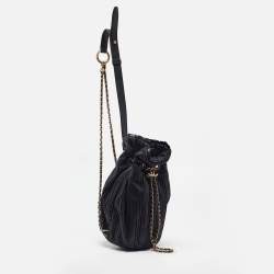 Chanel Black Shimmer Leather Coco Pleats Sling Backpack 