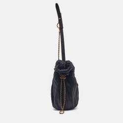 Chanel Black Shimmer Leather Coco Pleats Sling Backpack 