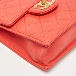 Pre Owned Chanel Red Quilted Leather Vertical Pearl Chain Clutch