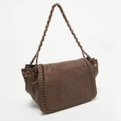 Pre Owned Chanel Bronze Leather Luxe Ligne Accordion Flap Bag