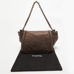 Pre Owned Chanel Bronze Leather Luxe Ligne Accordion Flap Bag