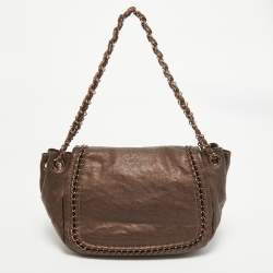 Pre Owned Chanel Bronze Leather Luxe Ligne Accordion Flap Bag