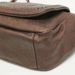 Pre Owned Chanel Bronze Leather Luxe Ligne Accordion Flap Bag