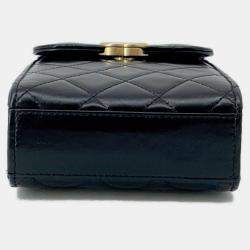 Pre Owned Chanel Black Shiny Calf Leather Phone Folder Matelasse Chain Bag