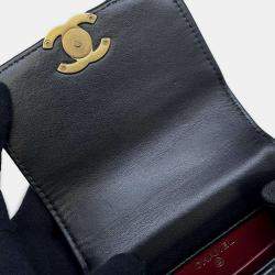 Pre Owned Chanel Black Shiny Calf Leather Phone Folder Matelasse Chain Bag