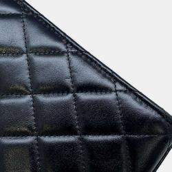 Pre Owned Chanel Black Shiny Calf Leather Phone Folder Matelasse Chain Bag