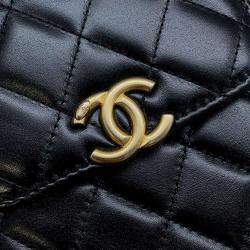 Pre Owned Chanel Black Shiny Calf Leather Phone Folder Matelasse Chain Bag