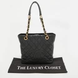 Chanel Black Quilted Caviar Leather Petite Shopper Tote