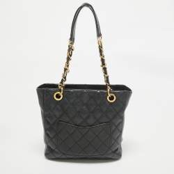 Chanel Black Quilted Caviar Leather Petite Shopper Tote