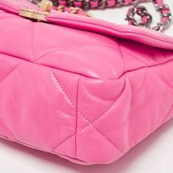 Pre Owned Chanel Pink Quilted Leather Small 19 Flap Bag