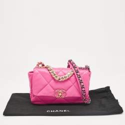 Pre Owned Chanel Pink Quilted Leather Small 19 Flap Bag