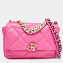 Pre Owned Chanel Pink Quilted Leather Small 19 Flap Bag