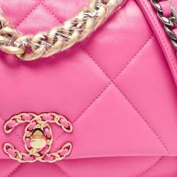 Pre Owned Chanel Pink Quilted Leather Small 19 Flap Bag