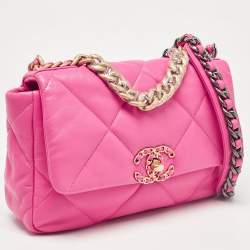 Pre Owned Chanel Pink Quilted Leather Small 19 Flap Bag