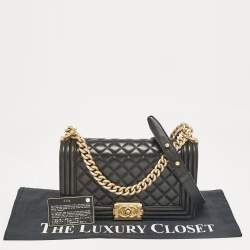Pre Owned Chanel Black Quilted Leather Medium Boy Flap Bag