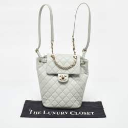 Chanel Pale Green Quilted Caviar Leather CC Classic Backpack