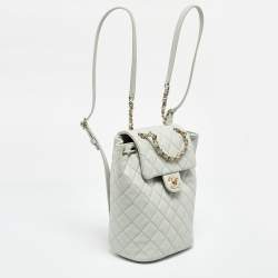 Chanel Pale Green Quilted Caviar Leather CC Classic Backpack