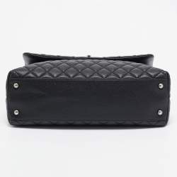 Pre Owned Chanel Black/Green Quilted Caviar Leather and Lizard Large Coco Top Handle Bag