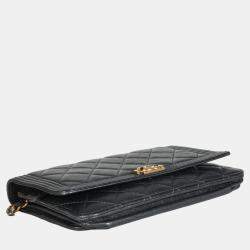 Chanel Gunmetal Quilted Lambskin Boy Wallet On Chain