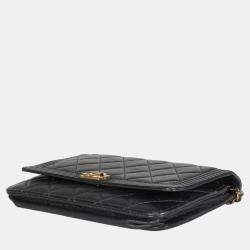 Chanel Gunmetal Quilted Lambskin Boy Wallet On Chain