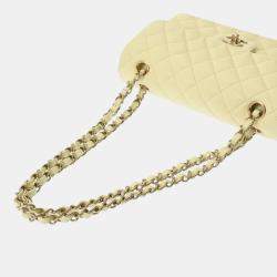 Chanel Light Yellow Caviar Skin Matelasse Chain Shoulder 23cm W Flap Bag