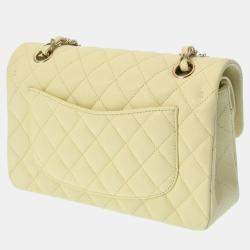 Chanel Light Yellow Caviar Skin Matelasse Chain Shoulder 23cm W Flap Bag