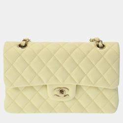 Chanel Light Yellow Caviar Skin Matelasse Chain Shoulder 23cm W Flap Bag