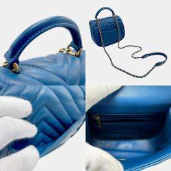 Chanel Blue Gold Leather V Stitch Handbag