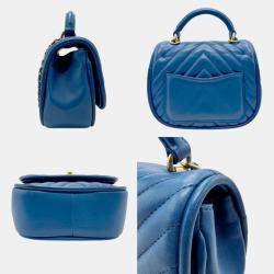 Chanel Blue Gold Leather V Stitch Handbag