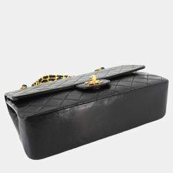 Pre Owned Chanel Black Gold Leather Coco Mark Turn Lock Matelasse Chain Shoulder Bag