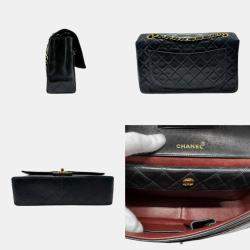 Pre Owned Chanel Black Gold Lambskin Shoulder Bag